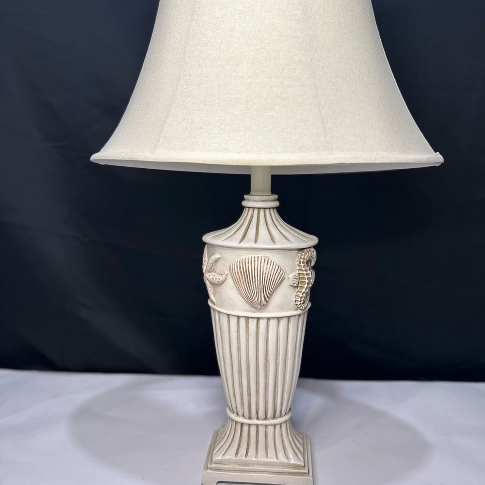 Elegant Cream Table Lamp w/Cream Fabric Shade Sea Creatures Design 27 inch Tall